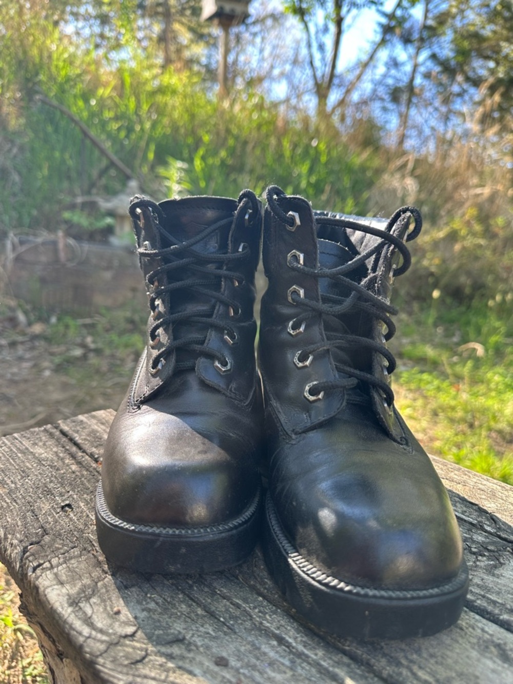 Harley-Davidson Black Leather Lace-Up Motorcycle Boots